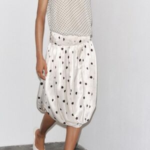 Zara Polka Dot Midi Skirt ZW Collection White Black Dots Bnwt
